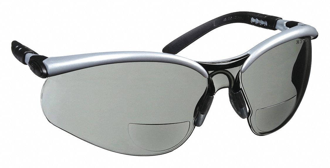 LUNETTES DE LECTURE DE SÉCURITÉ, DEMI-MONTURE, ENVELOPPANTE, PLASTIQUE/PC, ANTIBUÉE, ARGENT/NR/GR, +2,50