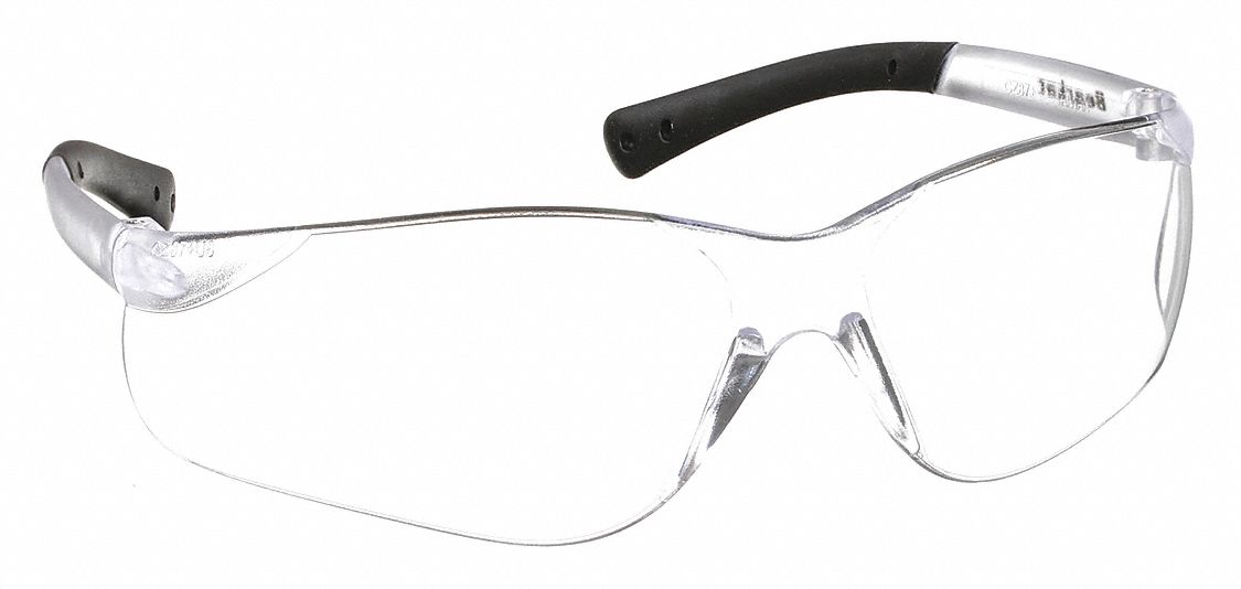 Safety Glasses: Clear Lens, Frameless, Scratch-Resistant, Black/Clear Frame, BK1 Series