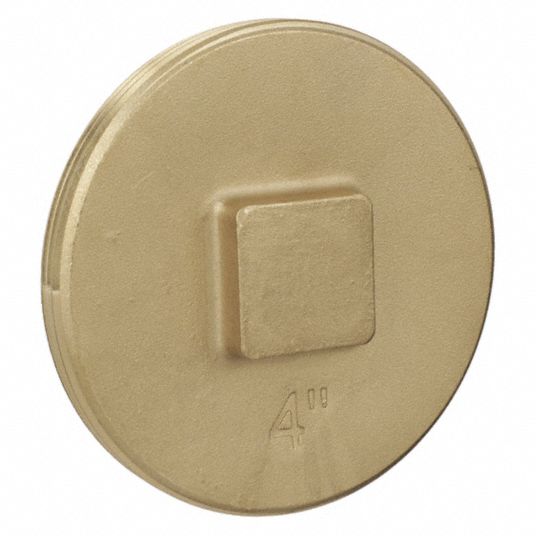 Cleanout Plug: Brass, 4 in Fitting Pipe Size, MNPT, Raised Square Plug Drive