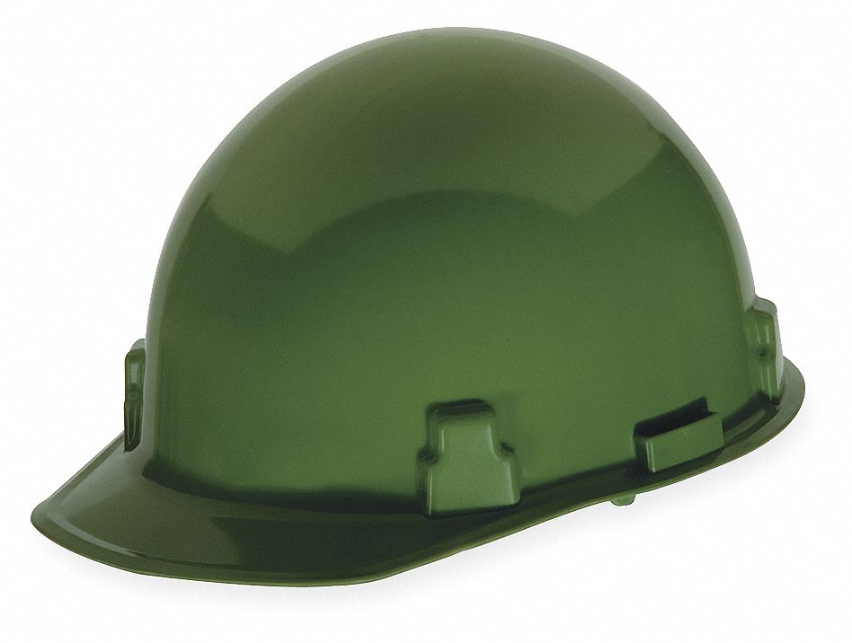 MSA SLOTTED CAP, CSA, TYPE 1, CLASS G, NYLON, 4-PT FAS-TRAC III RATCHET,  FRONT BRIM, GREEN - Hard Hats and Helmets - MSA814343