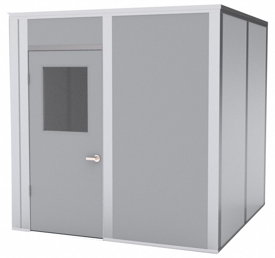 Modular In-Plant Office: 8 ft x 8 ft x 8 ft, 4 Walls, Steel-Covered Drywall, Gray, STC 25