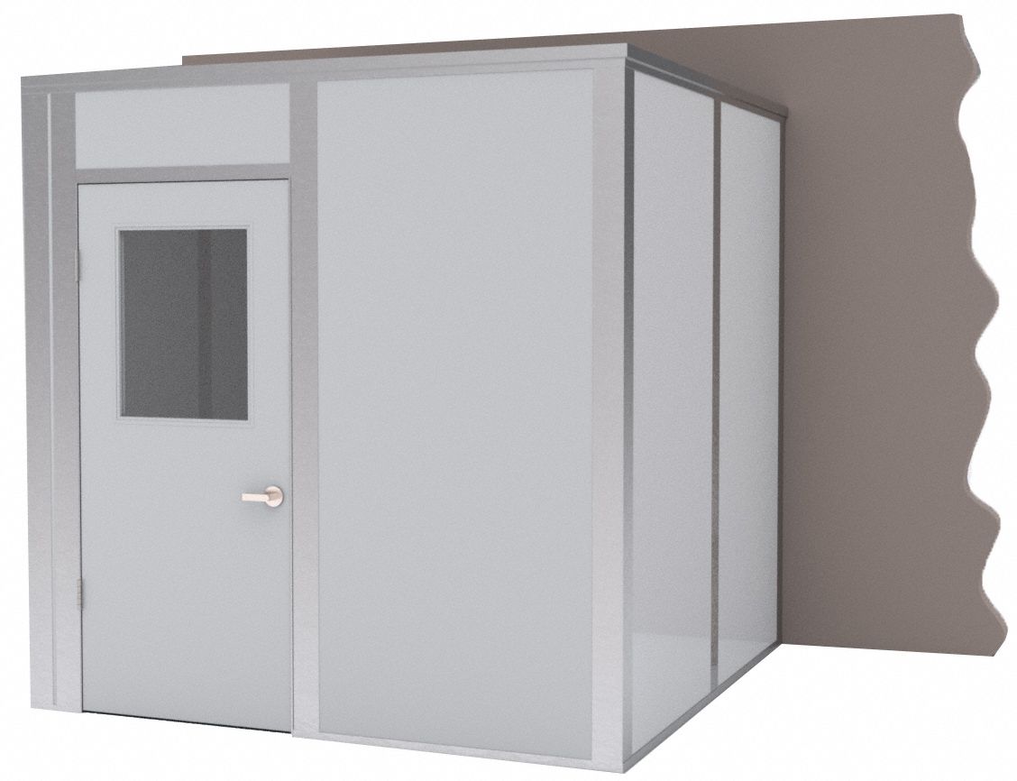 Modular In-Plant Office: 8 ft x 8 ft x 8 ft, 3 Walls, Steel-Covered Drywall, Gray, STC 25