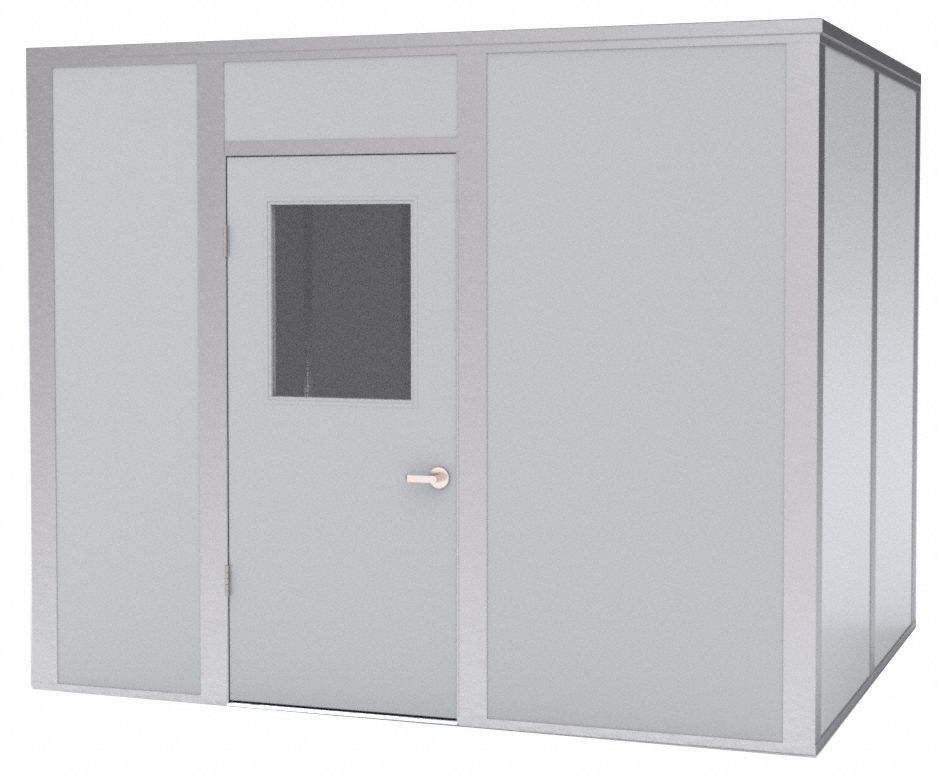 Modular In-Plant Office: 10 ft x 8 ft x 8 ft, 4 Walls, Steel-Covered Drywall, Gray