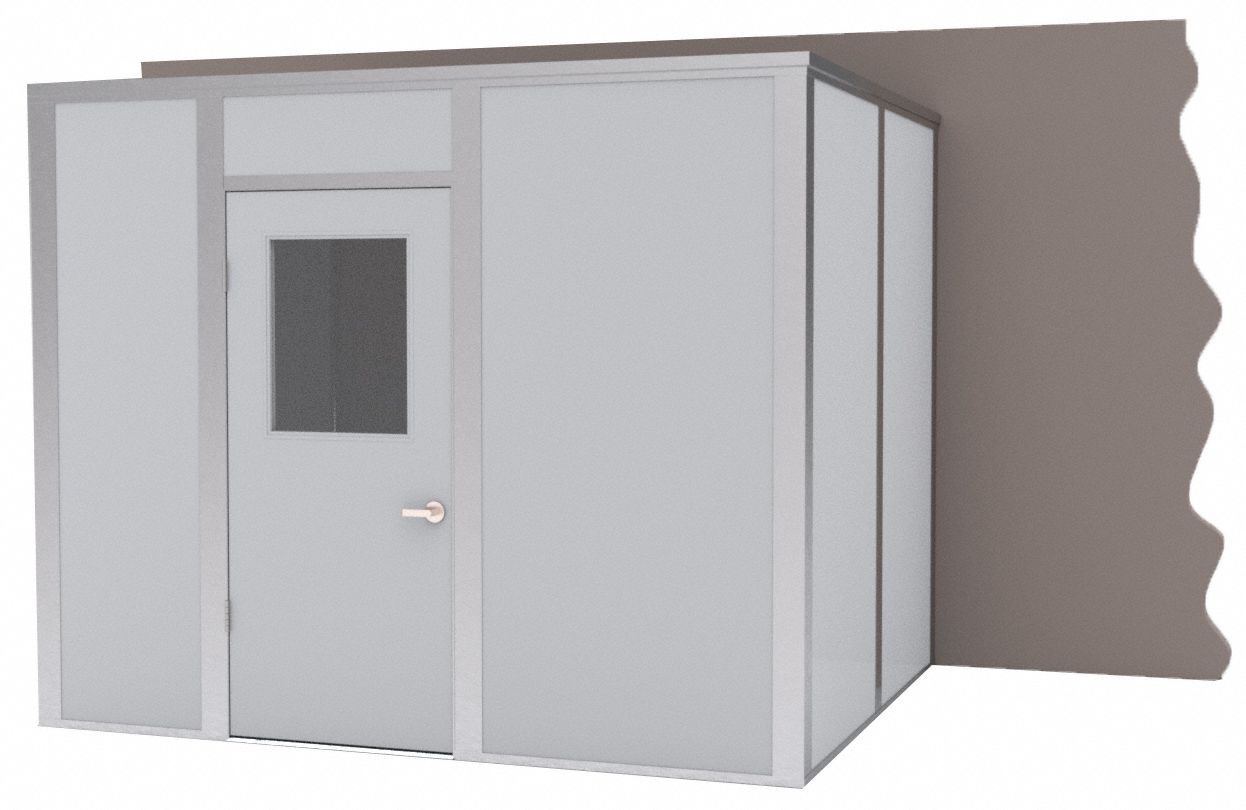 Modular In-Plant Office: 10 ft x 8 ft x 8 ft, 3 Walls, Steel-Covered Drywall, Gray