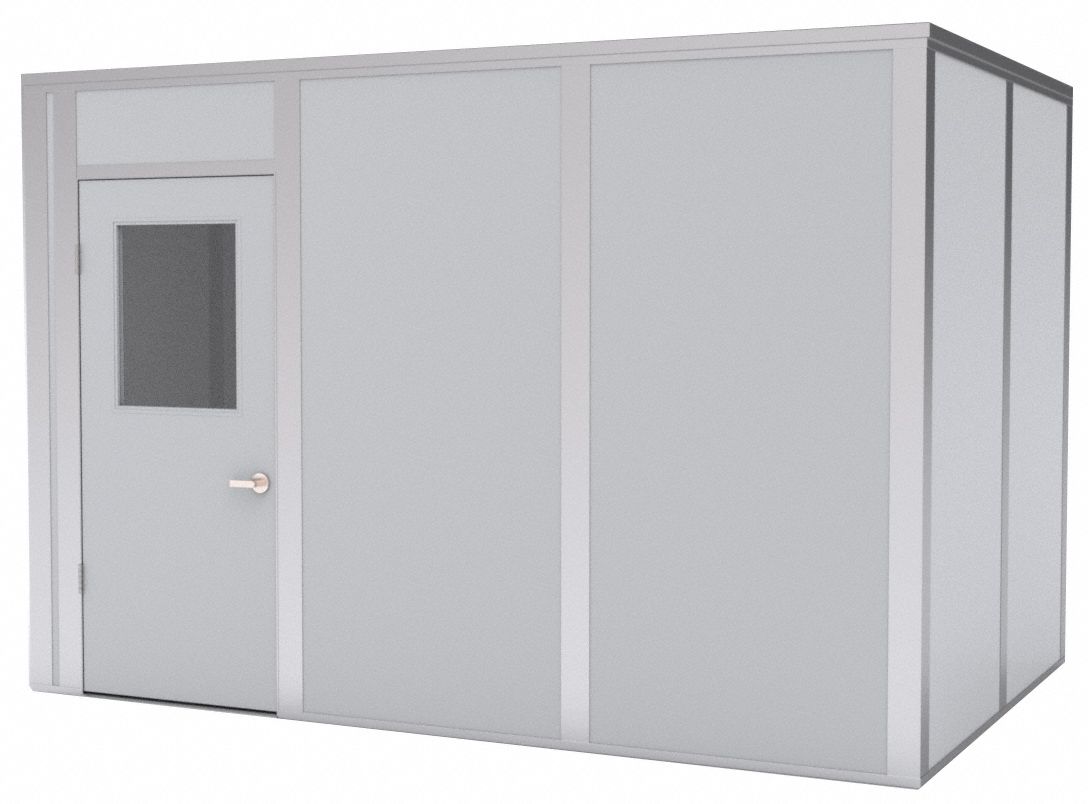 Modular In-Plant Office: 12 ft x 8 ft x 8 ft, 4 Walls, Steel-Covered Drywall, Gray