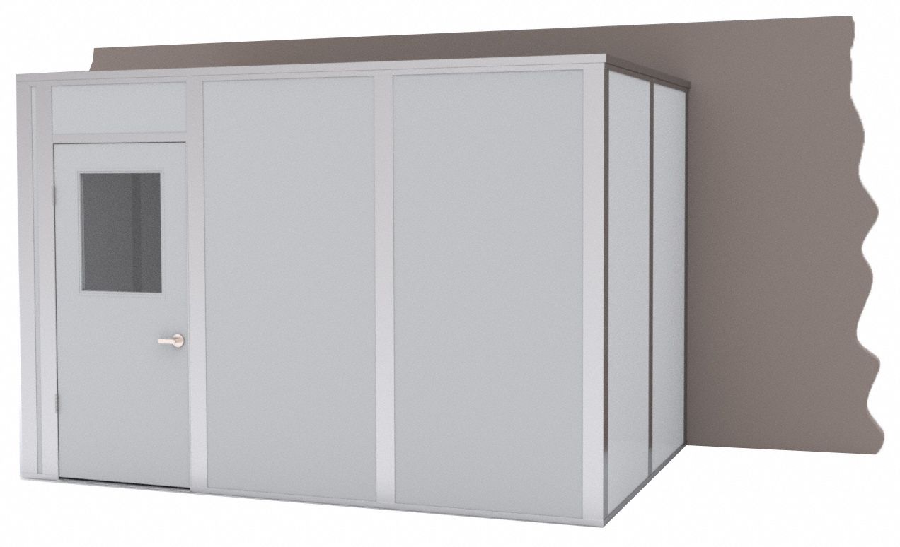 Modular In-Plant Office: 12 ft x 8 ft x 8 ft, 3 Walls, Steel-Covered Drywall, Gray