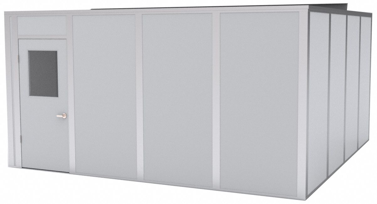 Modular In-Plant Office: 16 ft x 16 ft x 8 ft, 4 Walls, Steel-Covered Drywall, Gray