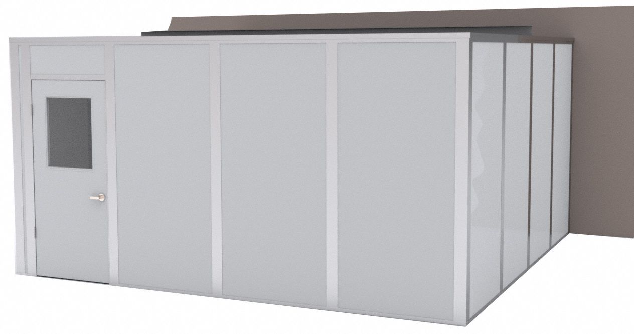 Modular In-Plant Office: 16 ft x 16 ft x 8 ft, 3 Walls, Steel-Covered Drywall, Gray