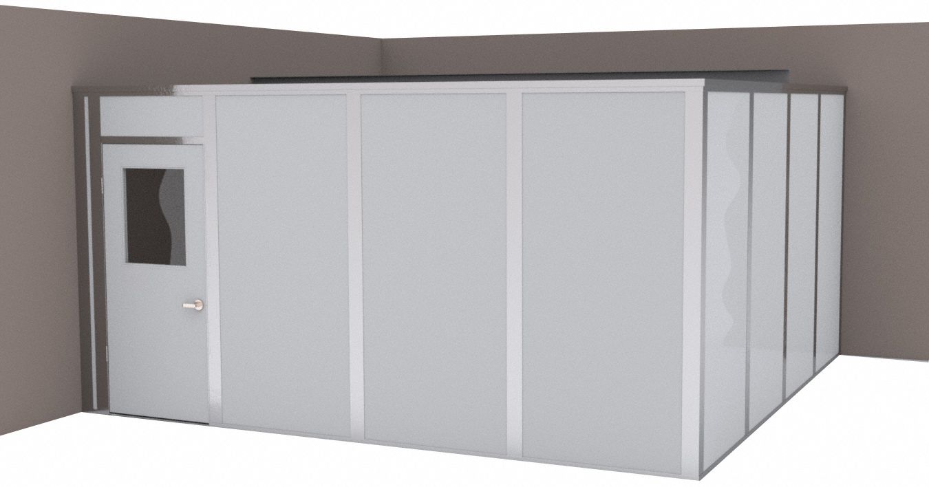 Modular In-Plant Office: 16 ft x 16 ft x 8 ft, 2 Walls, Steel-Covered Drywall, Gray