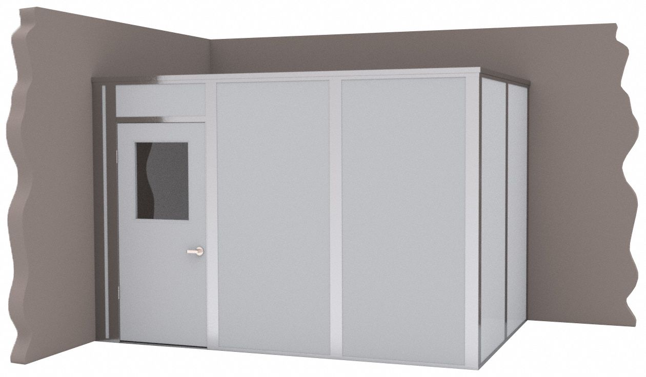 Modular In-Plant Office: 12 ft x 8 ft x 8 ft, 2 Walls, Steel-Covered Drywall, Gray