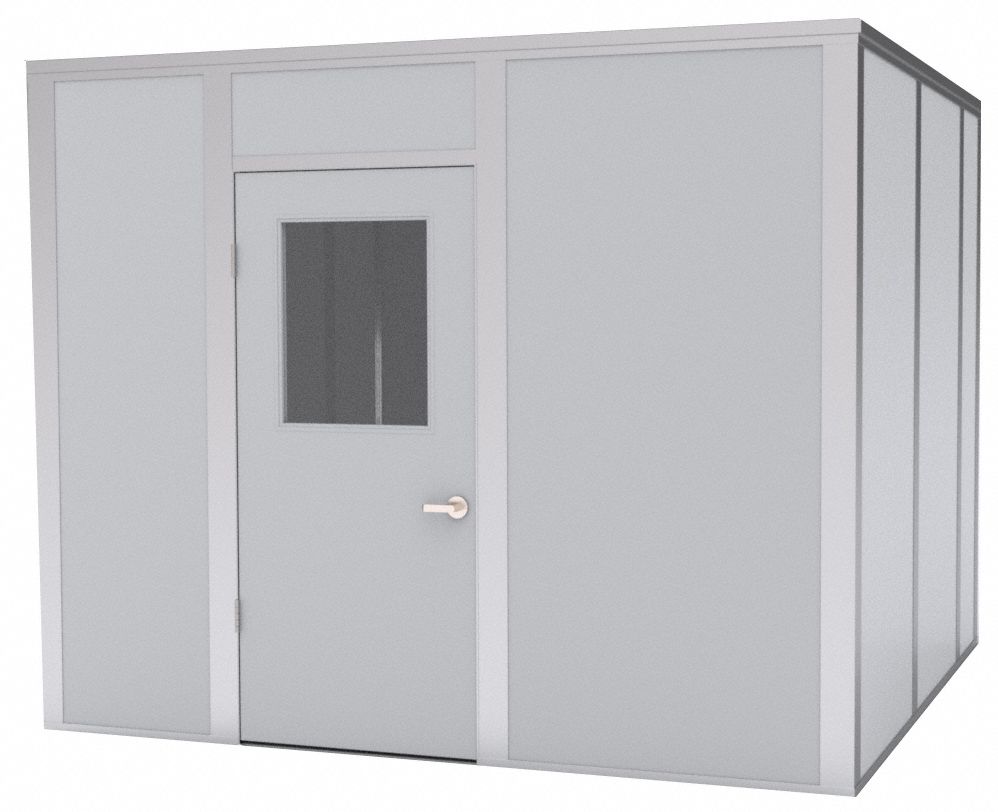Modular In-Plant Office: 10 ft x 10 ft x 8 ft, 4 Walls, Steel-Covered Drywall, Gray