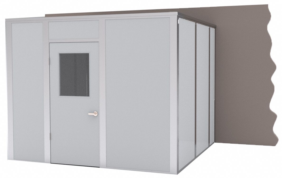 Modular In-Plant Office: 10 ft x 10 ft x 8 ft, 3 Walls, Steel-Covered Drywall, Gray