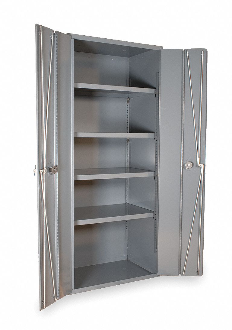 STORAGE CABINET, 36 IN X 18 IN X 84 IN, SWING HANDLE & PADLOCK HASP, 14 GA PANEL THICK