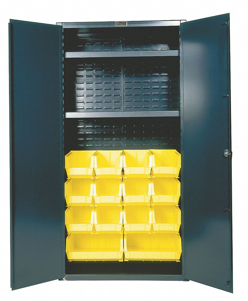 DURHAM MFG Bin Cabinet: 36 in x 18 in 72 in, 2 Shelves, 14 Bins, Yellow ...