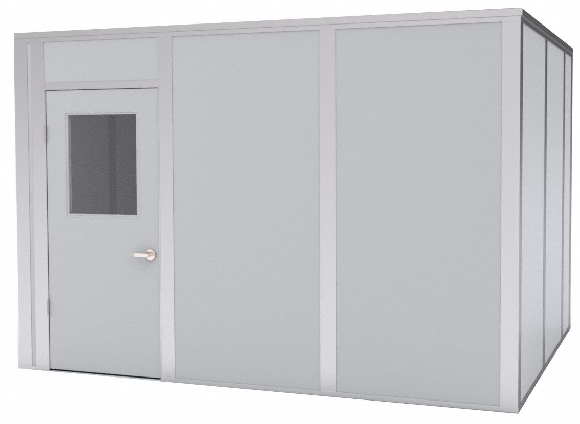 Modular In-Plant Office: 12 ft x 10 ft x 8 ft, 4 Walls, Steel-Covered Drywall, Gray