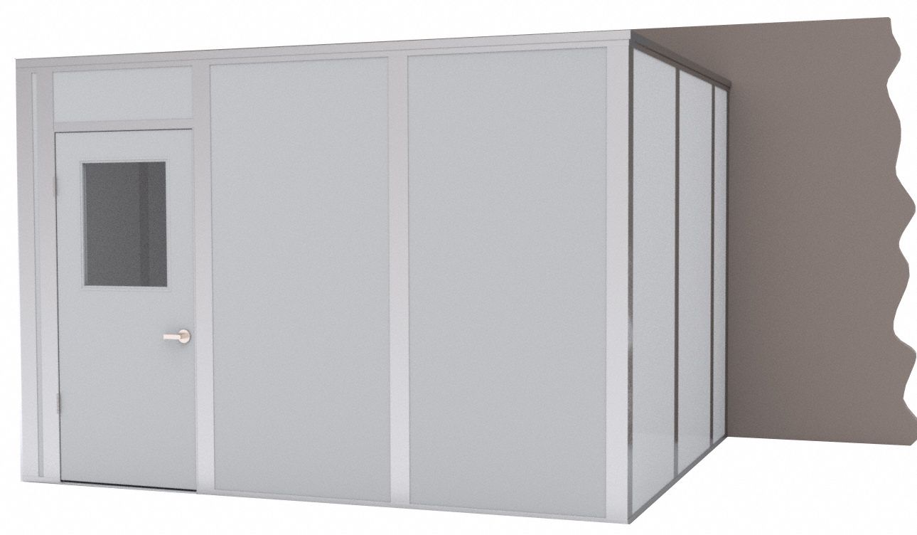 Modular In-Plant Office: 12 ft x 10 ft x 8 ft, 3 Walls, Steel-Covered Drywall, Gray