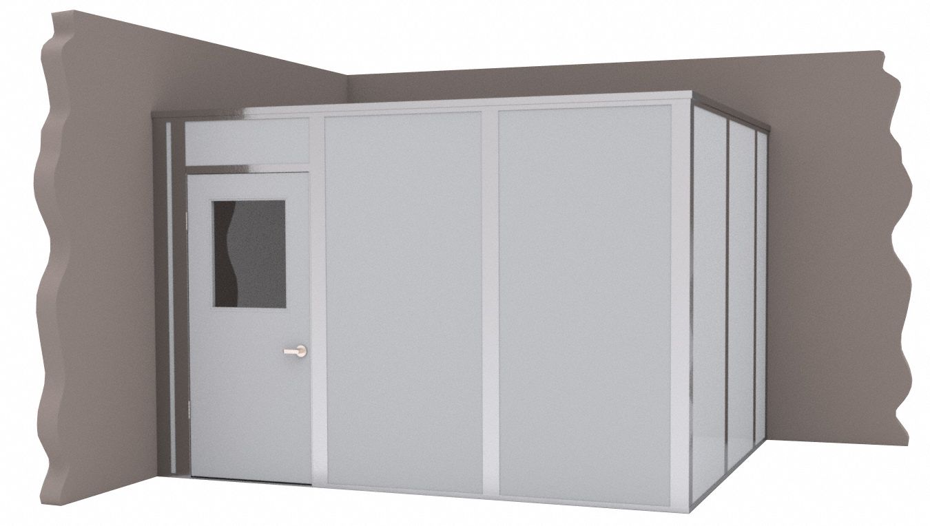 Modular In-Plant Office: 12 ft x 10 ft x 8 ft, 2 Walls, Steel-Covered Drywall, Gray
