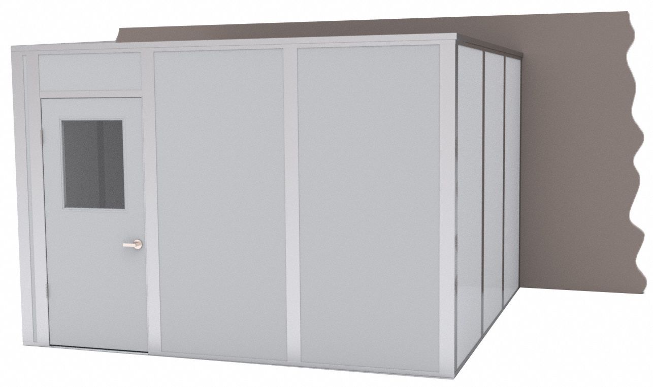 Modular In-Plant Office: 12 ft x 12 ft x 8 ft, 3 Walls, Steel-Covered Drywall, Gray