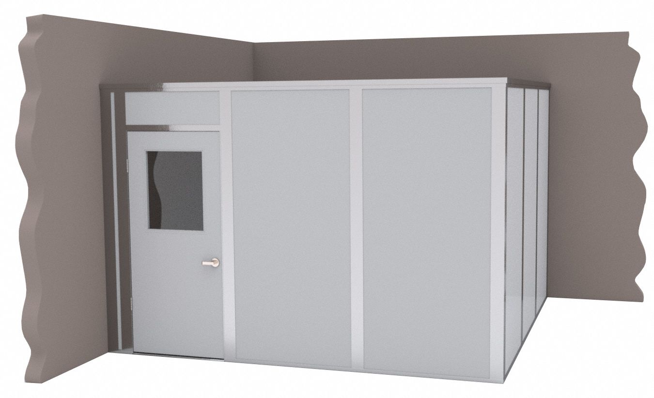 Modular In-Plant Office: 12 ft x 12 ft x 8 ft, 2 Walls, Steel-Covered Drywall, Gray