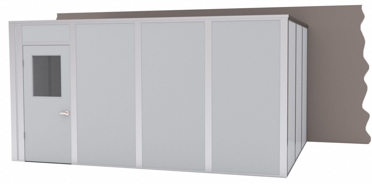 Modular In-Plant Office: 16 ft x 12 ft x 8 ft, 3 Walls, Steel-Covered Drywall, Gray