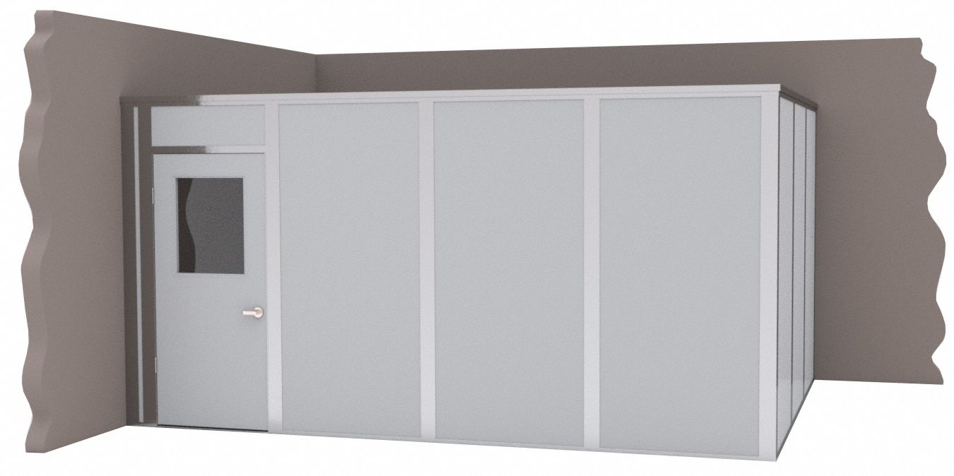 Modular In-Plant Office: 16 ft x 12 ft x 8 ft, 2 Walls, Steel-Covered Drywall, Gray