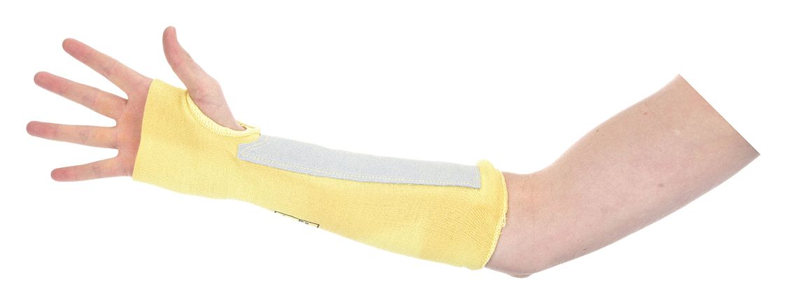 CUT-RESISTANT SLEEVE, ANSI/ISEA CUT LEVEL A3, KEVLAR WITH LEATHER WEAR PAD, YLW, L