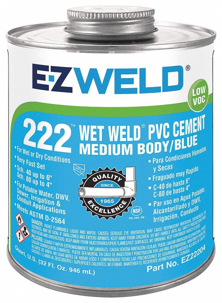 Ez Weld Blue Solvent Cement Size 32 Oz For Use With Pvc Pipes And Fittings Up To 6 In For Schedule 40 And 3nzd6 224 Grainger