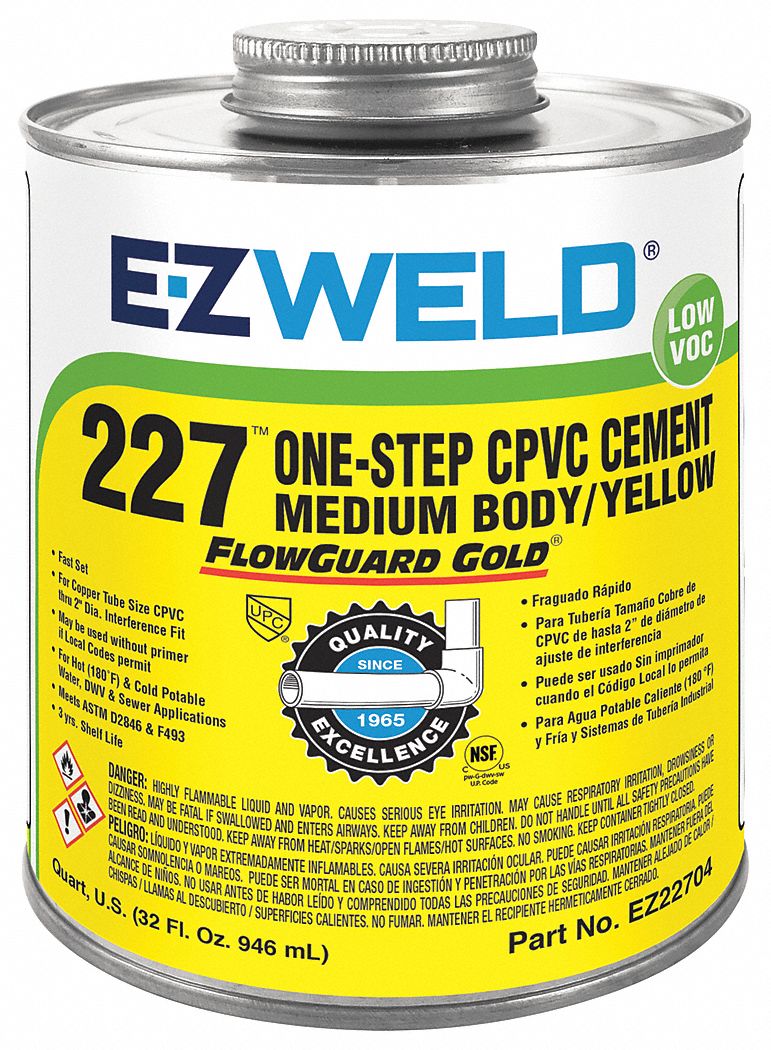 EZ WELD Solvent Cement 32 oz Size, Yellow, For Use With CPVC Pipe and