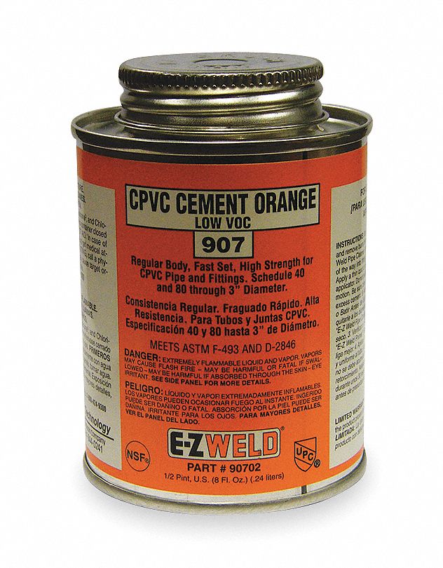 EZ WELD Orange Solvent Cement, Size 8 oz, For Use With CPVC Fittings