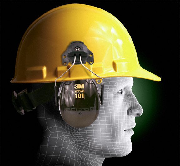 3M Hard Hat Mounted Ear Muffs, 24 dB Noise Reduction Rating NRR