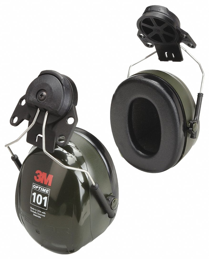 Earmuffs: Hard Hat-Mounted Earmuff, Passive, 24 dB NRR, Foam/Polyurethane/PVC, Green