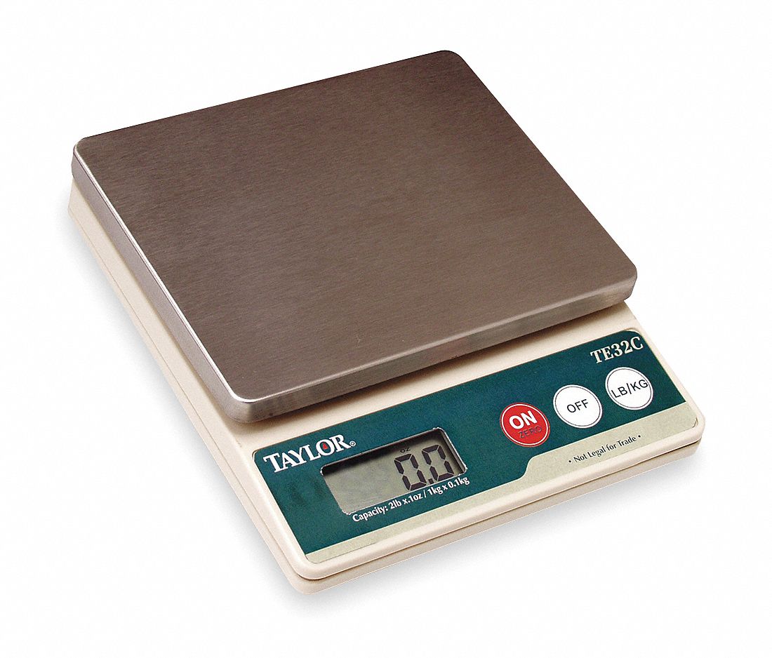 Compact Bench Scale: 2 lb Capacity, 1 g_0.1 oz Scale Graduations, 1 3/8 in Overall Ht, LCD