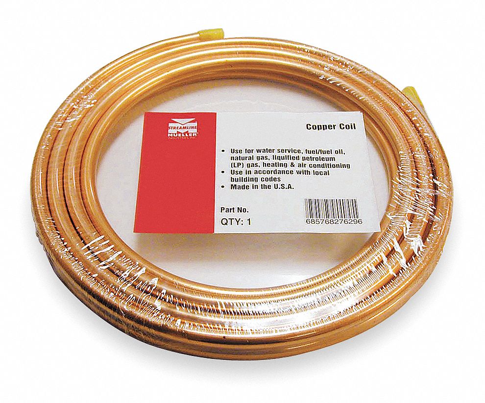 A/C REFRIGERATION TUBING, COPPER, ¼ IN OUTSIDE DIAMETER, 50 FT LENGTH, COIL