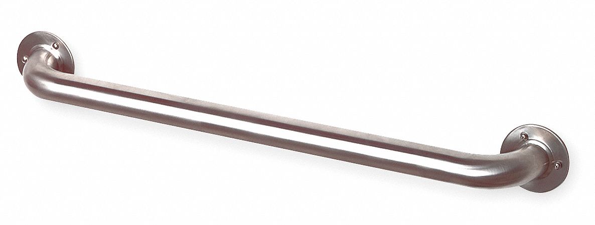 Grab Bar: Straight, 24 in Lg, 1 1/2 in Dia, Stainless Steel, Unfinished