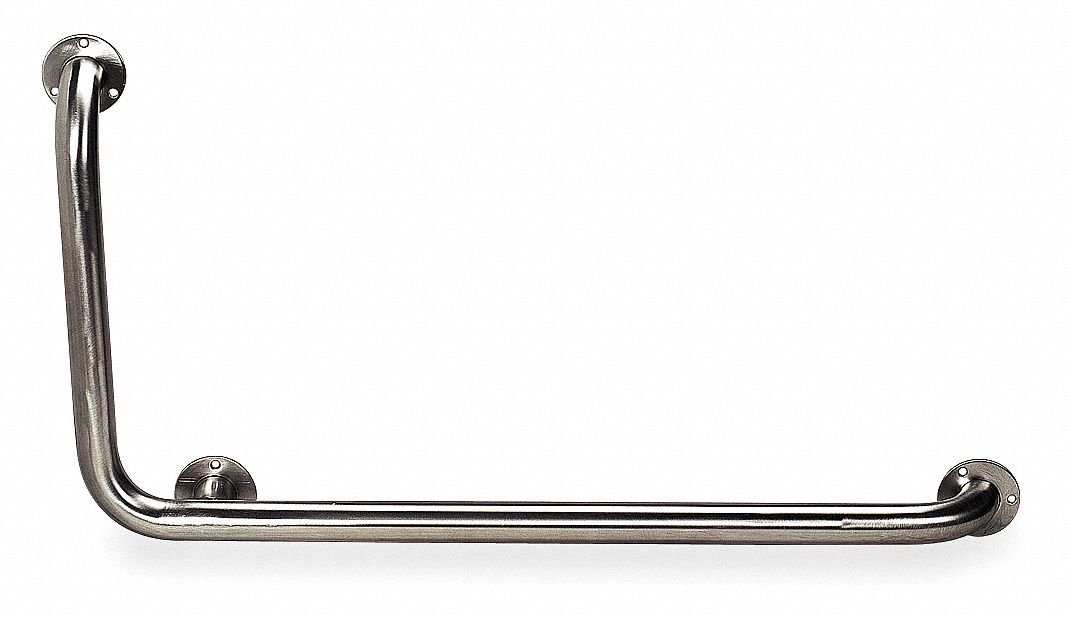 Grab Bar: Angled, 32 in Lg, 1 1/2 in Dia, Stainless Steel, Right Hand, Unfinished