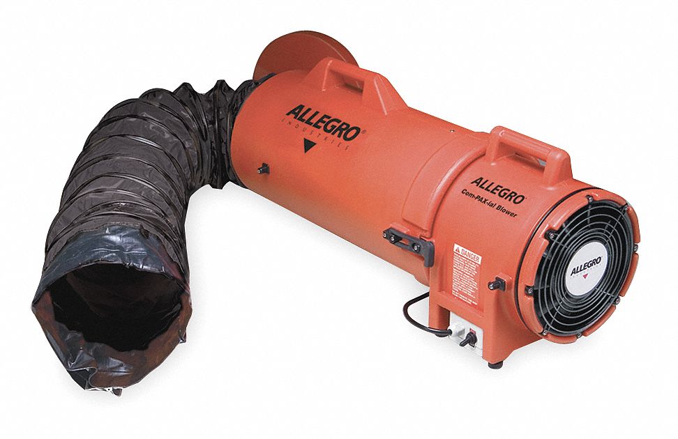 CONFINED SPACE FAN, 115 V AC, 8 IN DUCT DIAMETER, 1/3 HORSEPOWER, 900 CFM MAXIMUM FLOW IN FREE AIR, ORANGE