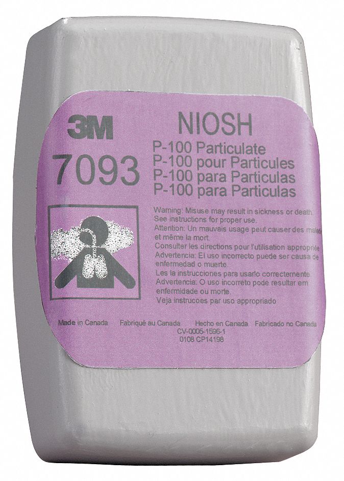 PARTICULATE FILTER, GLASS FIBRE, 3 2/5X2 3/10 IN, P100 NIOSH, BAYONET