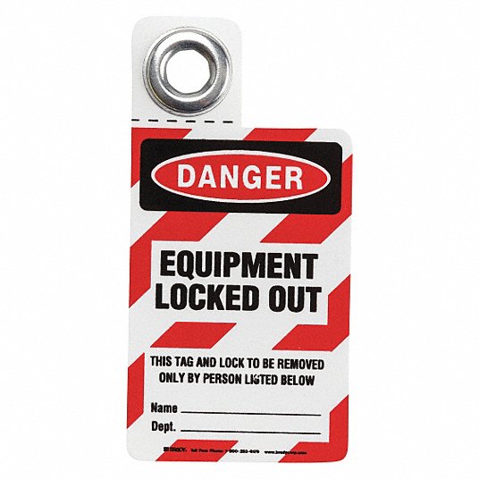 Tag: Danger, Equipment Locked Out, Red/White Background, Black Legend, Vinyl, 4 in Ht, 2 in Wd