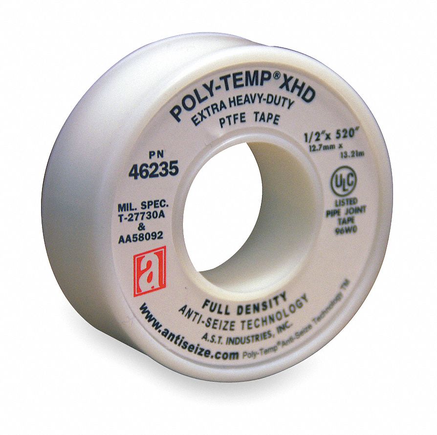 Pack of 5 0.5 Width ANTI-SEIZE TECHNOLOGY 46135 White PTFE Poly-Temp Heavy Duty Tape 520 Length 