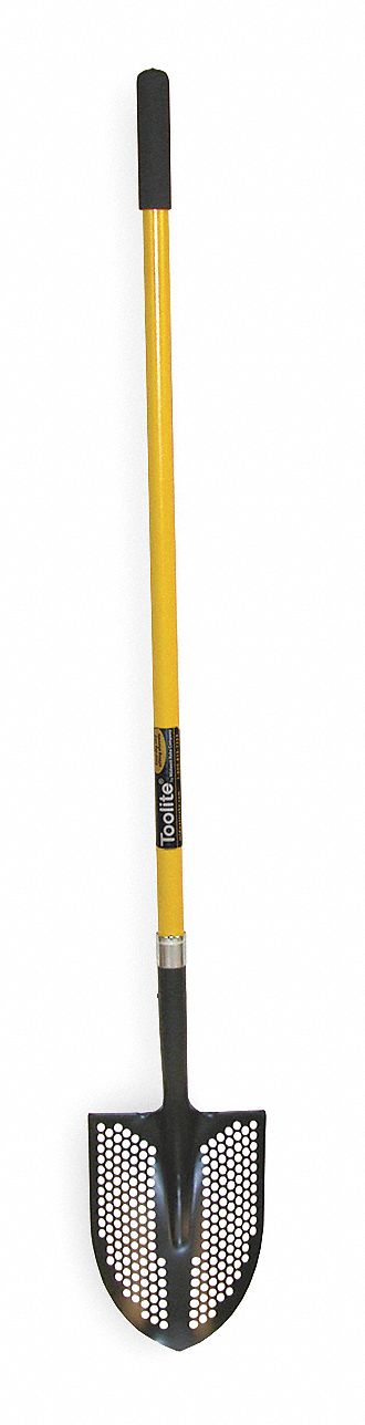 ROUND POINT MUD/SIFTING SHOVEL, STEEL BLADE, 14 GAUGE, STRAIGHT HANDLE