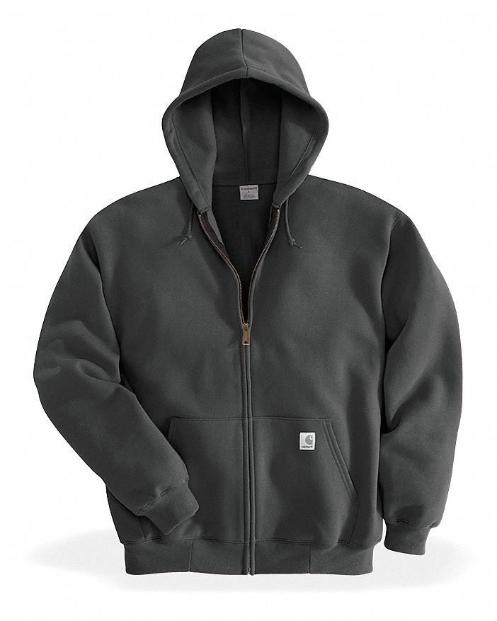 CARHARTT Hooded Sweatshirt: L, Regular, Full Zip Sweatshirt, Cotton ...