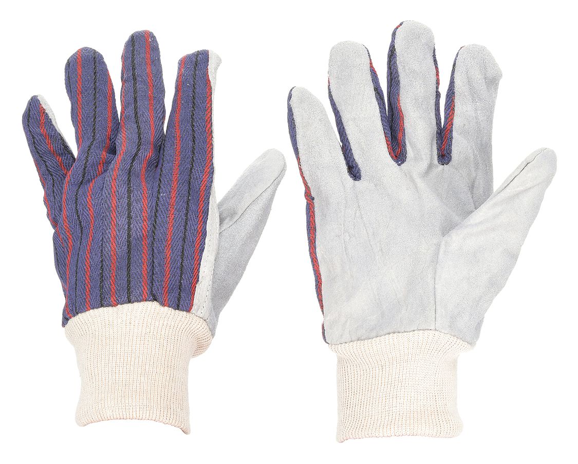 Leather Gloves: L ( 9 ), Cowhide, Std, Glove, Full Finger, Knit Cuff, 12 PK