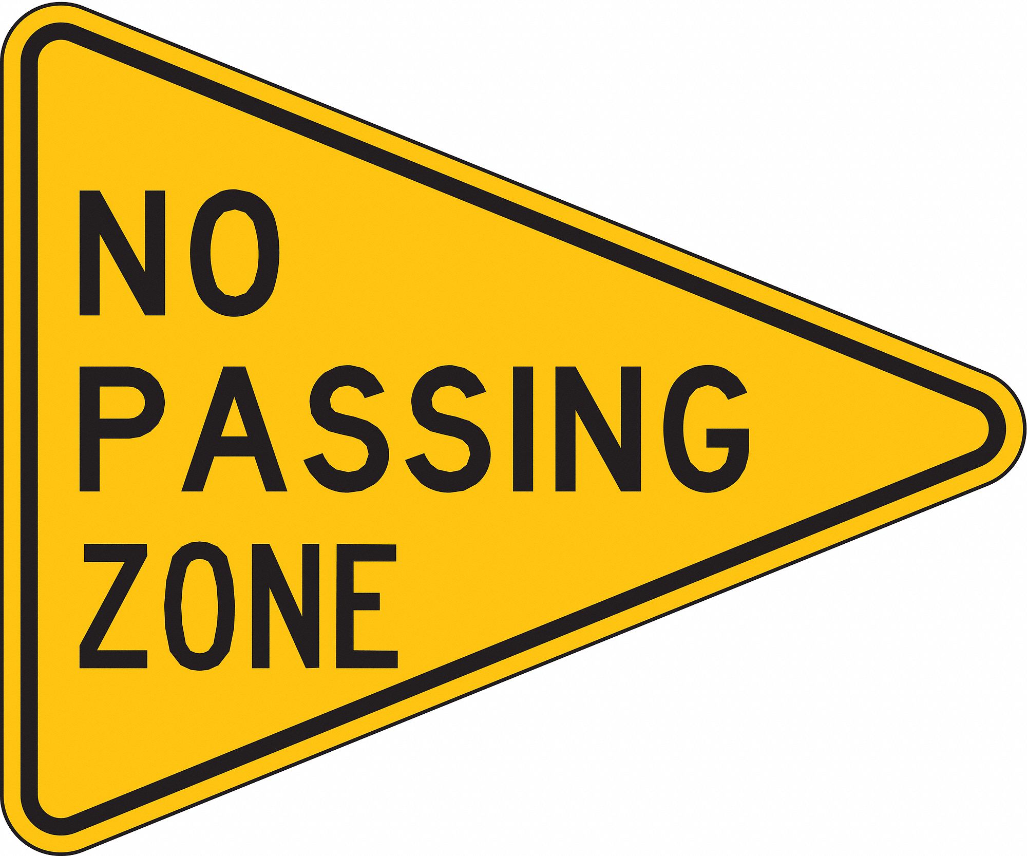 No Passing Zone Traffic Sign, Sign Legend No Passing Zone, MUTCD Code  W14-3, 38 in x 48 in