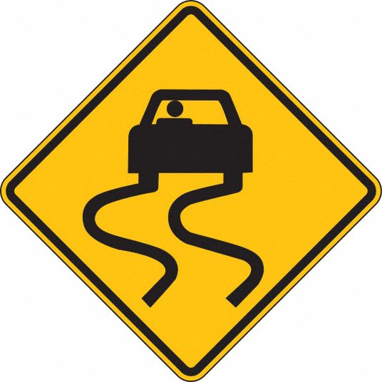 LYLE Slippery When Wet Traffic Sign, MUTCD Code W8-5, 24 in x 24 in ...