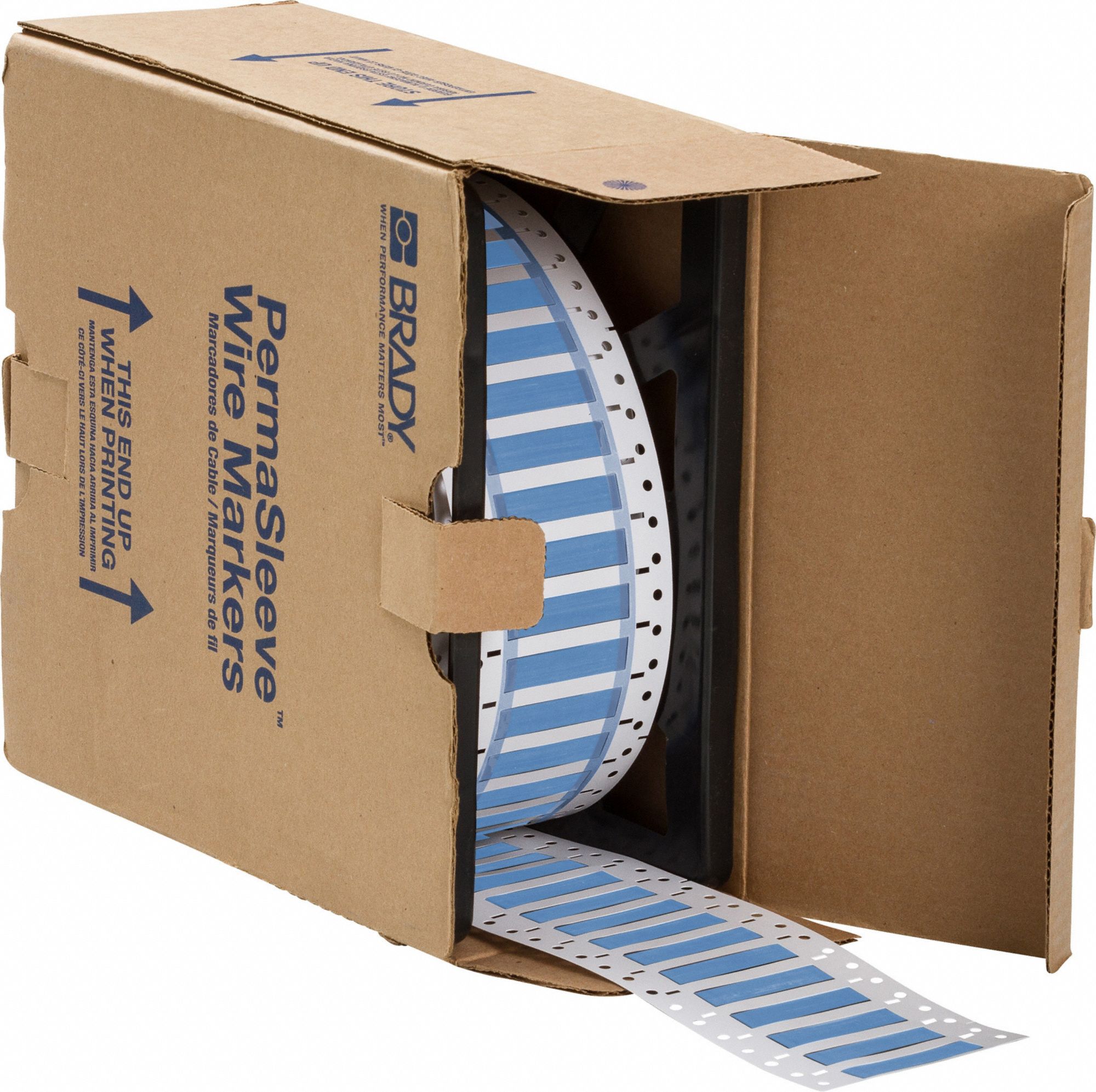 Sleeve Label: 2 in x 7/16 in, Polyolefin, Blue (Matte), For 8 AWG to 12 AWG Wire Gauge