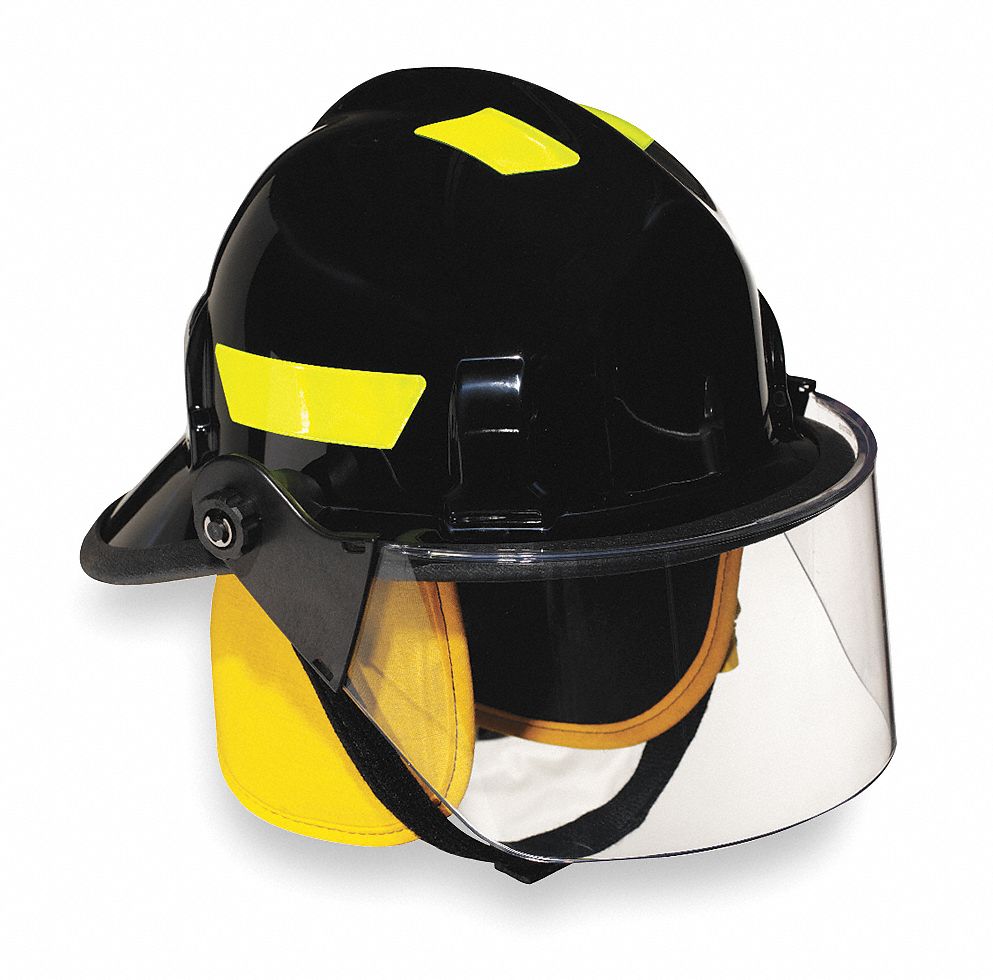 Black Fire Helmet, Shell Material: Thermoplastic, Ratchet Suspension, Fits Hat Size: 6-3/8 to 8-3/8"