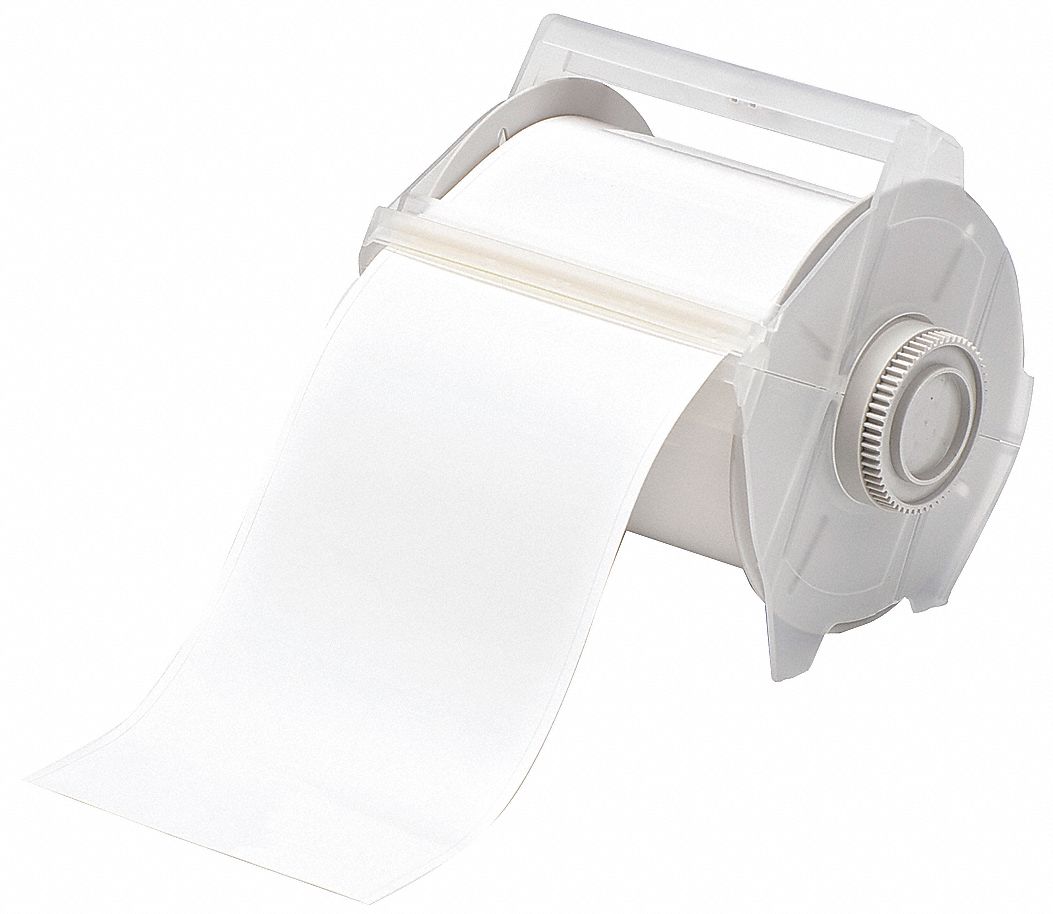 CONTINUOUS LABEL ROLL, 4 IN X 100 FT, VINYL, WHITE, OUTDOOR