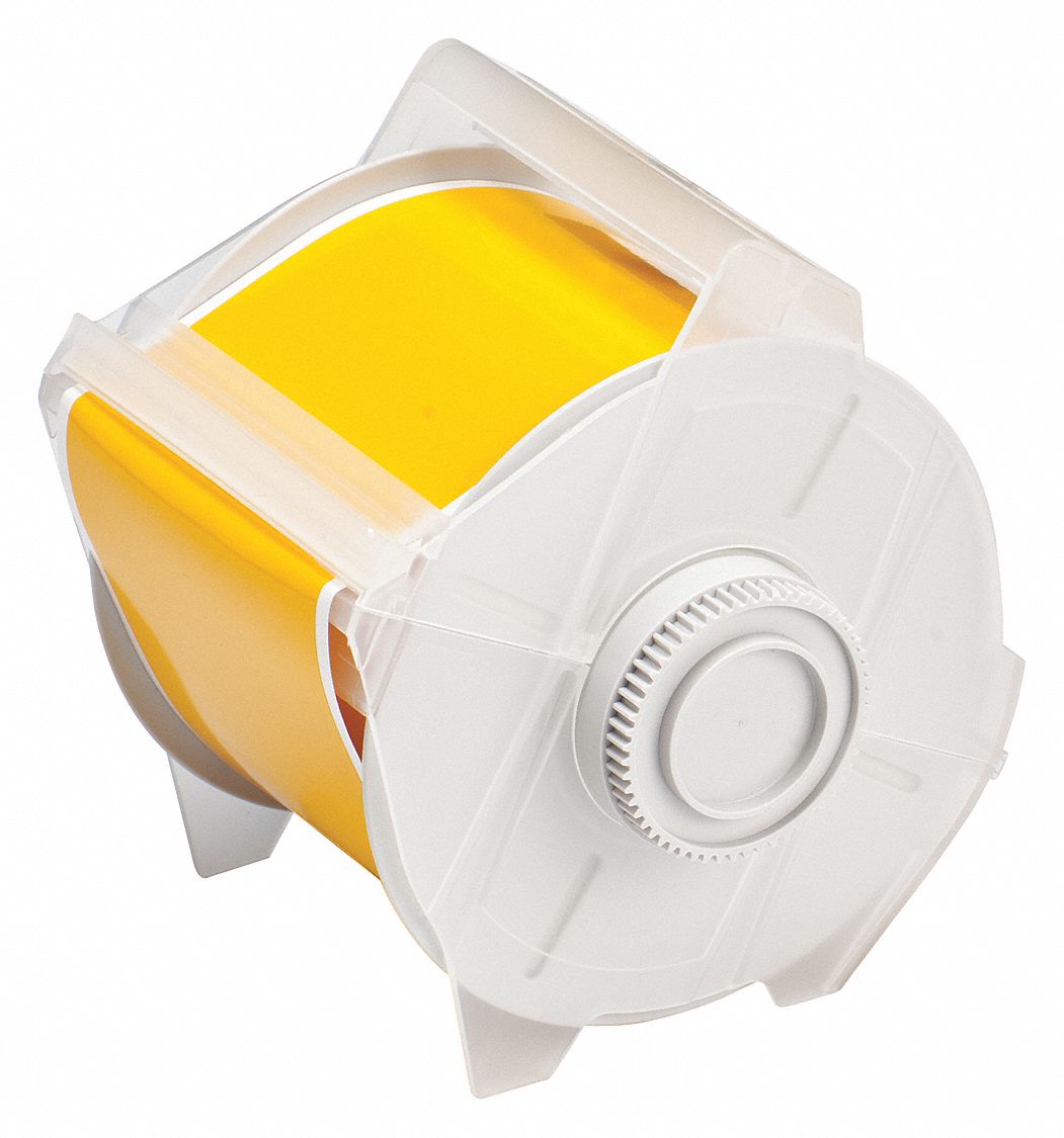 Continuous Label Stock: 3 in x 100 ft, Vinyl, Yellow (Gloss), Outdoor