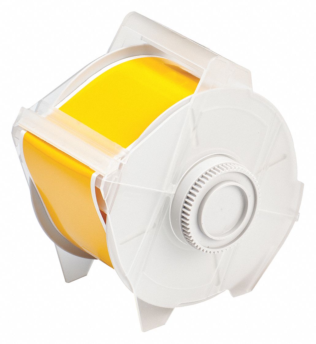 CONTINUOUS LABEL ROLL, 2¼ IN X 100 FT, VINYL, YELLOW, OUTDOOR
