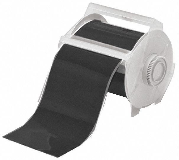 Continuous Label Stock: 4 in x 100 ft, Vinyl, Black (Gloss), Outdoor